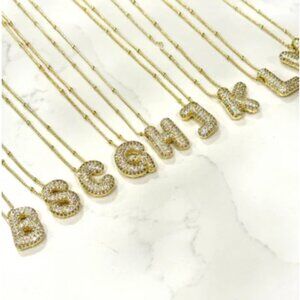 Bubble Letter I Pave Necklace Balloon Initial Rhinestone NEW
